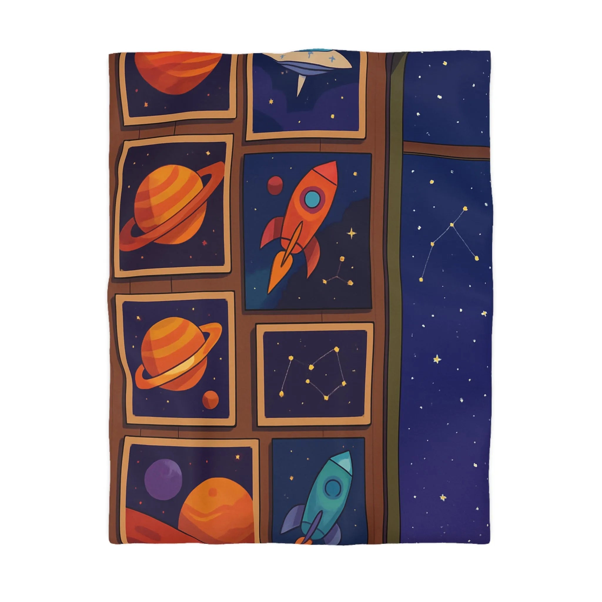 Housse de Couette Espace Coloré avec Fusées et Constellations pour Chambre Enfant