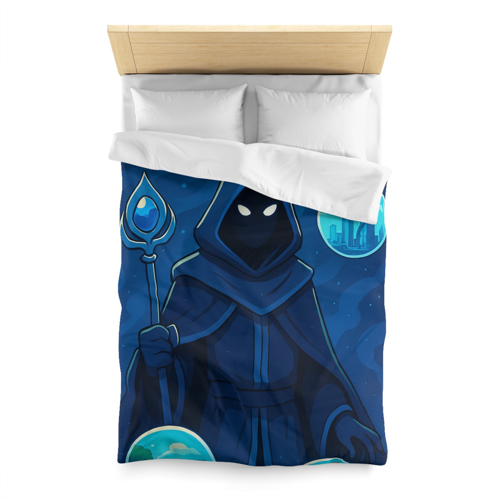 Housse de couette mystique avec sorcier et paysages fantastiques pour chambre à thème magique