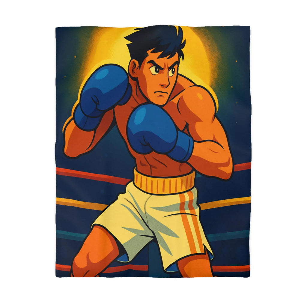 Housse de couette avec motif boxeur animé prêt pour le ring, style vibrant