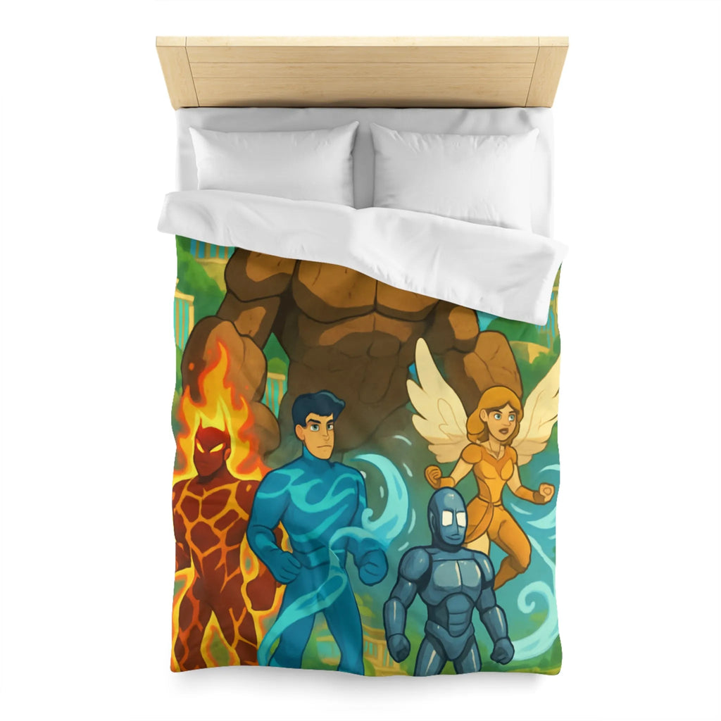 Housse de couette avec personnages héroïques et paysage fantastique inspirant enfant et adolescent