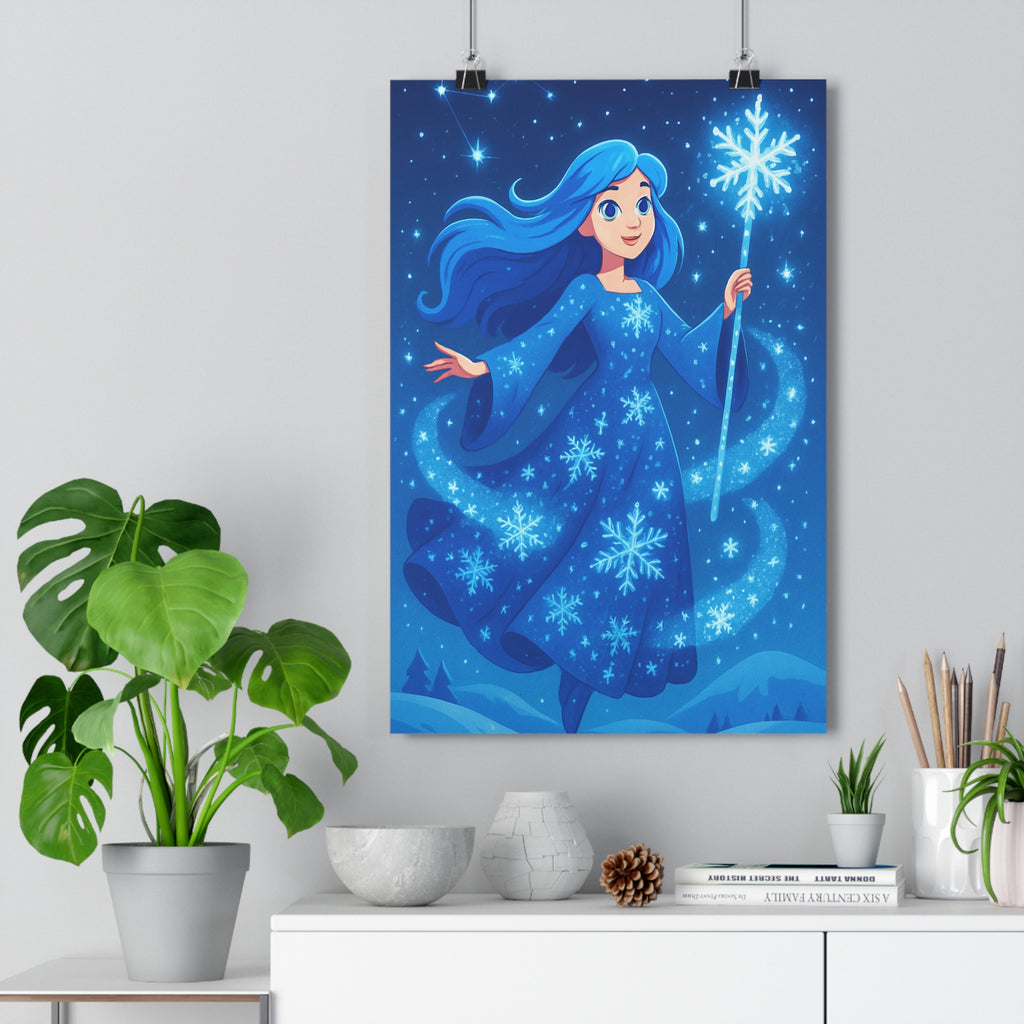 Poster décoratif anime bleu mystique enchanteresse hiver chambre apaisante flocons cristal magique 30x46 qualité