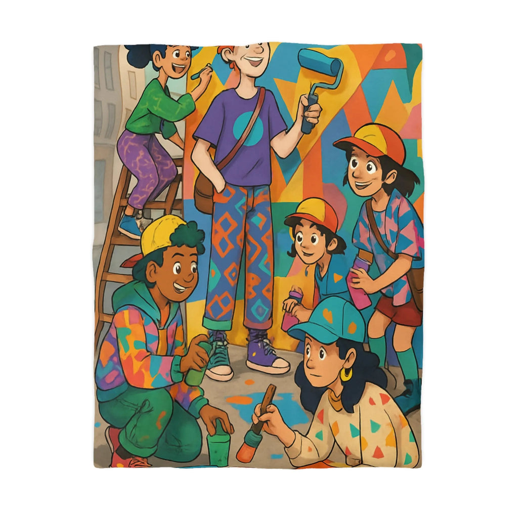 Housse de couette colorée avec enfants et motifs artistiques de peinture murale urbaine