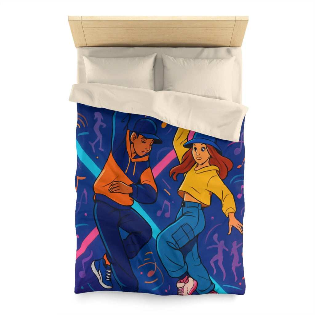 Housse de couette dynamique avec danseurs hip hop sur fond coloré et musical