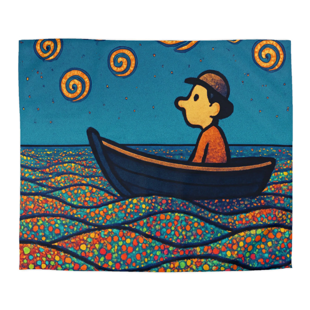 Housse de couette artistique avec motifs oniriques de mer et ciel étoilé