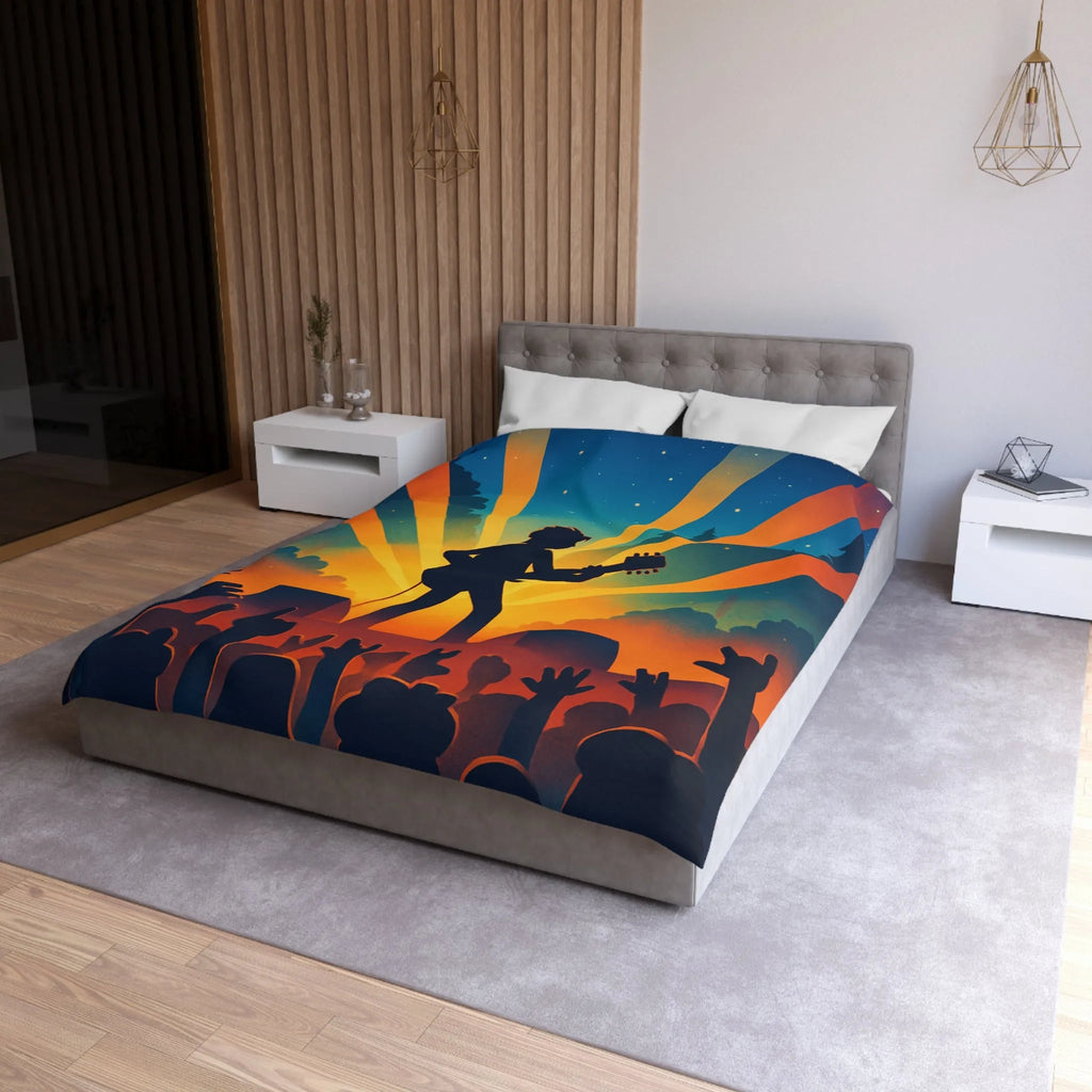 Housse de couette concert rock silhouette guitare ambiance nocturne festival forêt étoiles