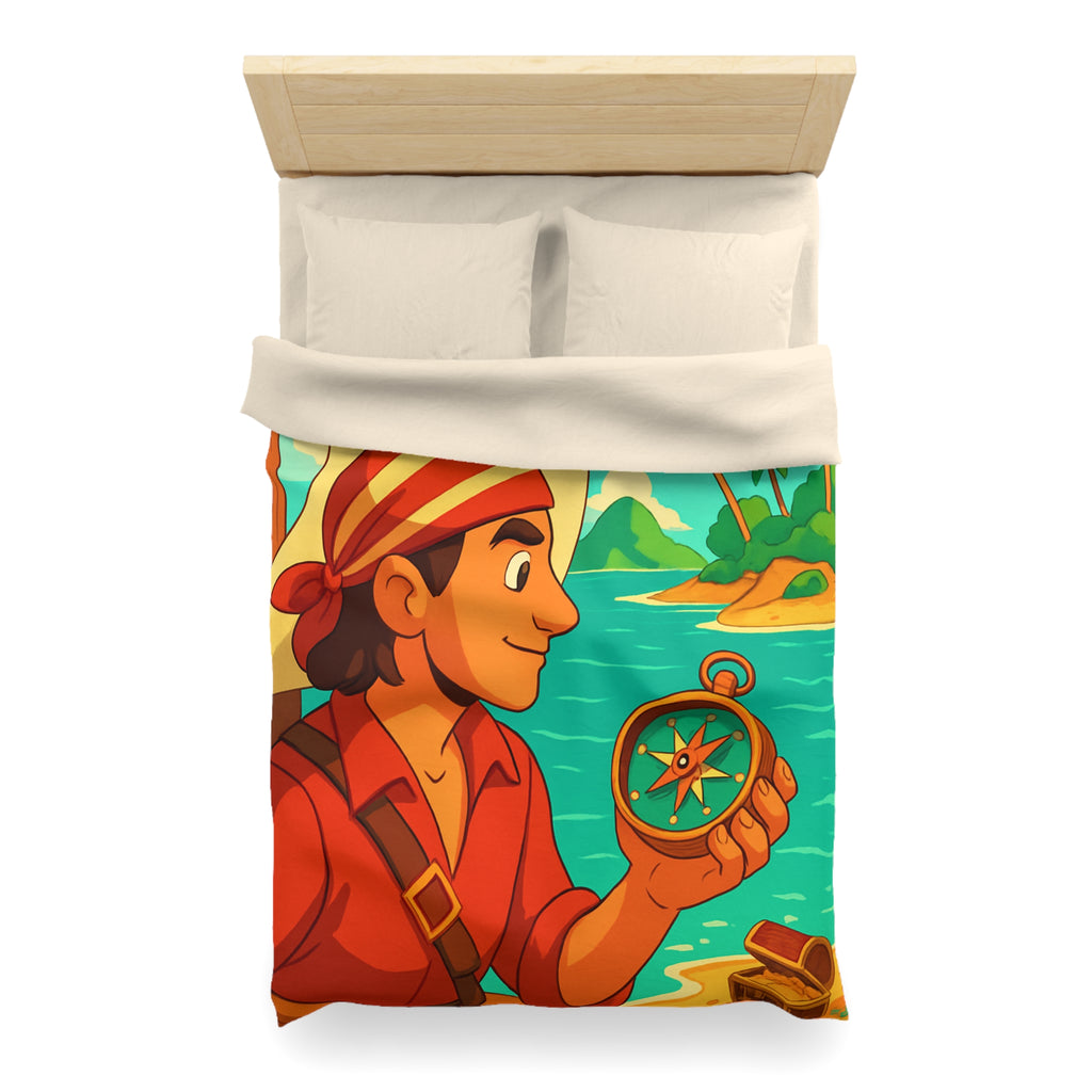 Housse de Couette Pirate Aventure avec Boussole et Trésor Île Ensoleillée