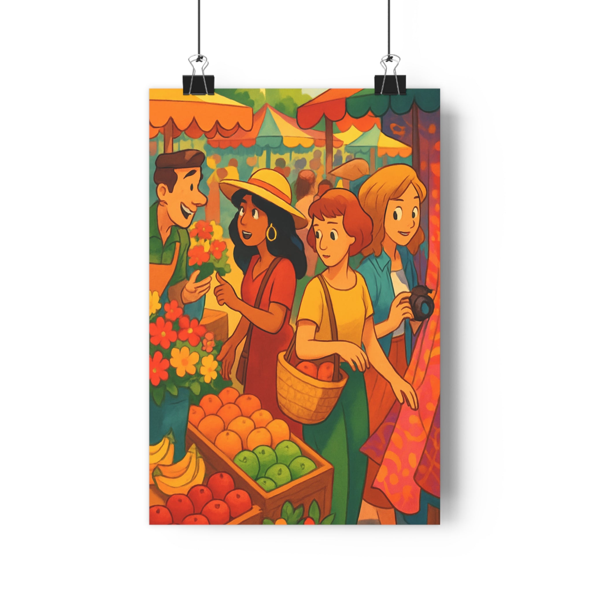 Poster décoratif cartoon rouge jaune vert joyeux salon chambre bureau ambiance dynamique coloré qualité