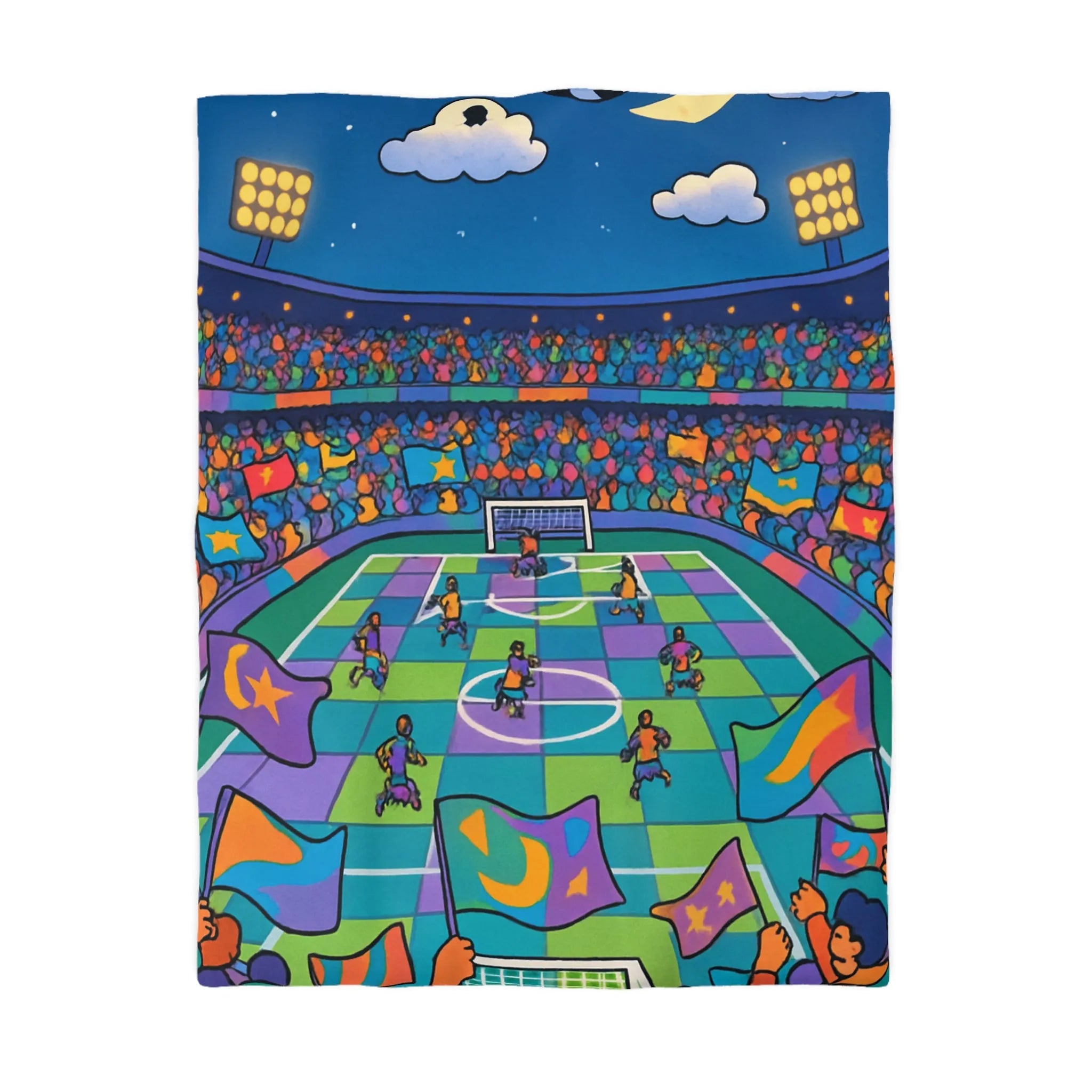 Housse de couette colorée avec motif de stade de football sous ciel étoilé