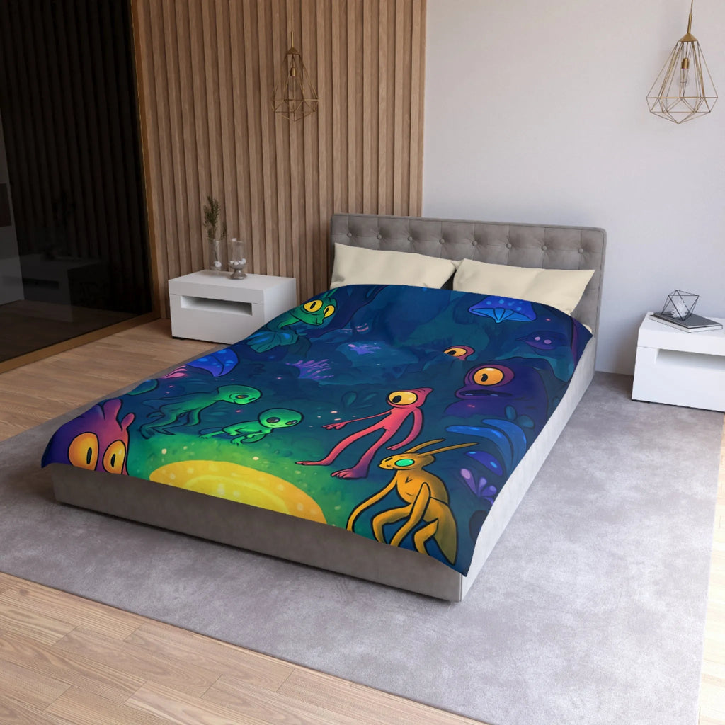 Housse de couette forêt magique avec créatures fantastiques et éclairage féérique luminescent