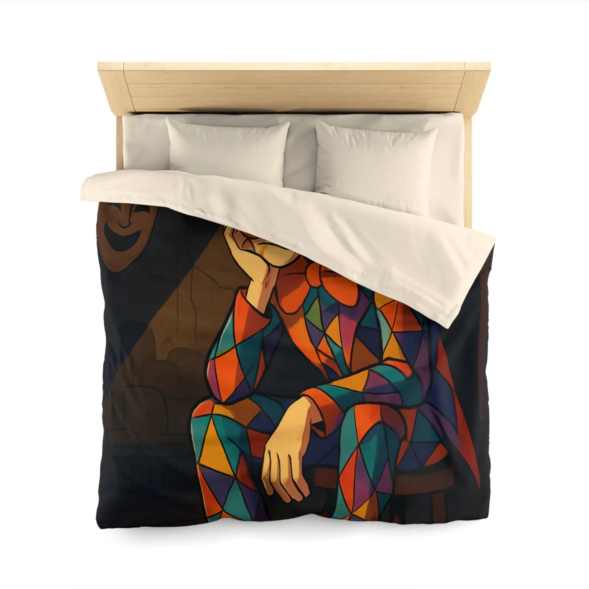 Housse de couette clown triste aux motifs colorés pour chambre unique et artistique