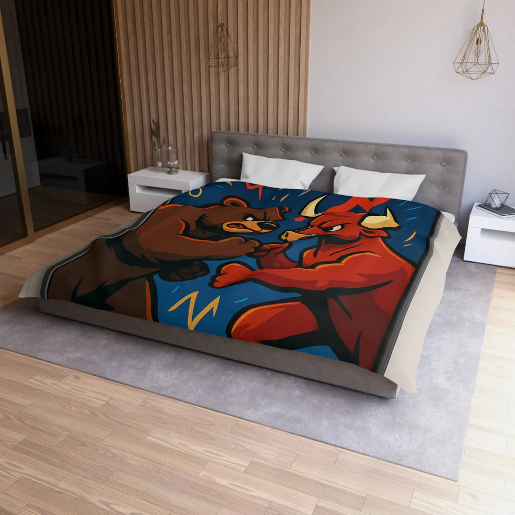 Housse de couette avec motif taureau et ours symbolisant les tendances du marché boursier