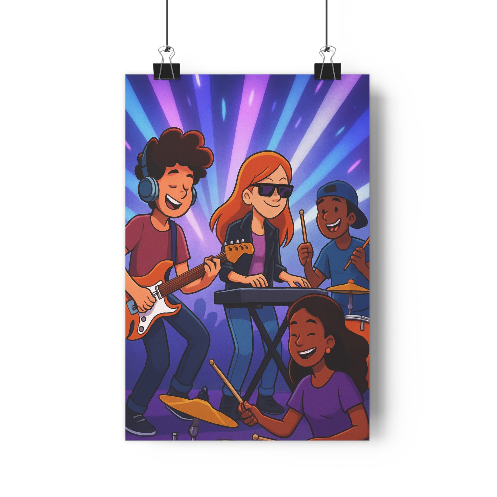 Poster décoratif animé bleu violet orange dynamique chambre ado musique 30x46 jeunes talents performance