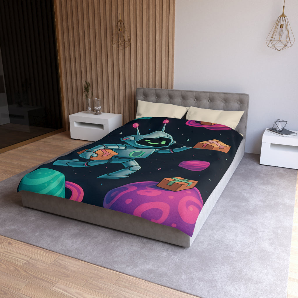 Housse de Couette Spatiale avec Robot Jovial et Planètes Colorées pour Enfants