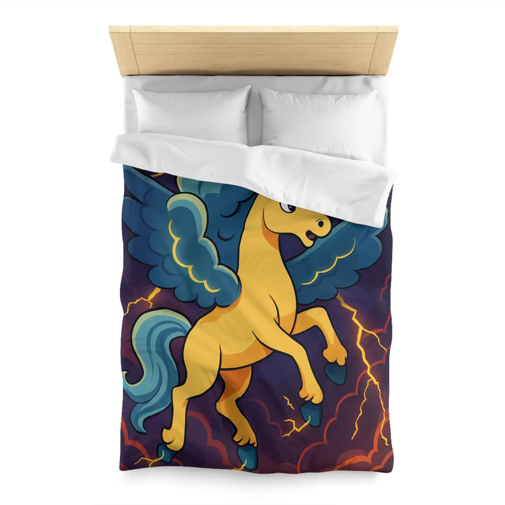 Housse de Couette Fantaisie Licorne Ailée avec Nuages Orageux et Éclairs Majestueux