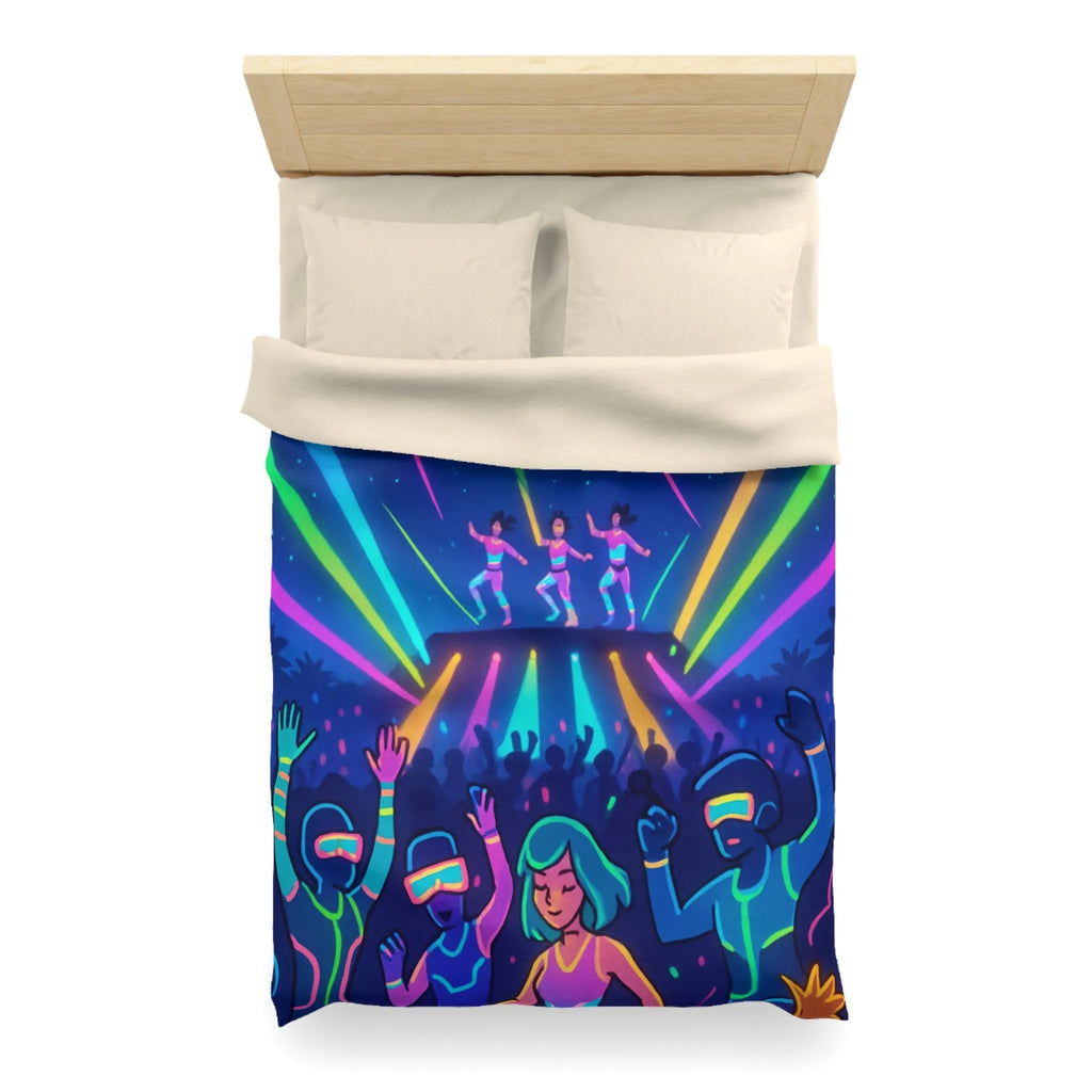 Housse de Couette Lumineuse à Motif Danse Futuriste et Éléments Cosmiques Néon