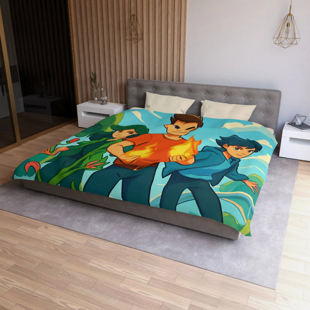 Housse de couette aventure jeune héros, nature et futur avec drones volants