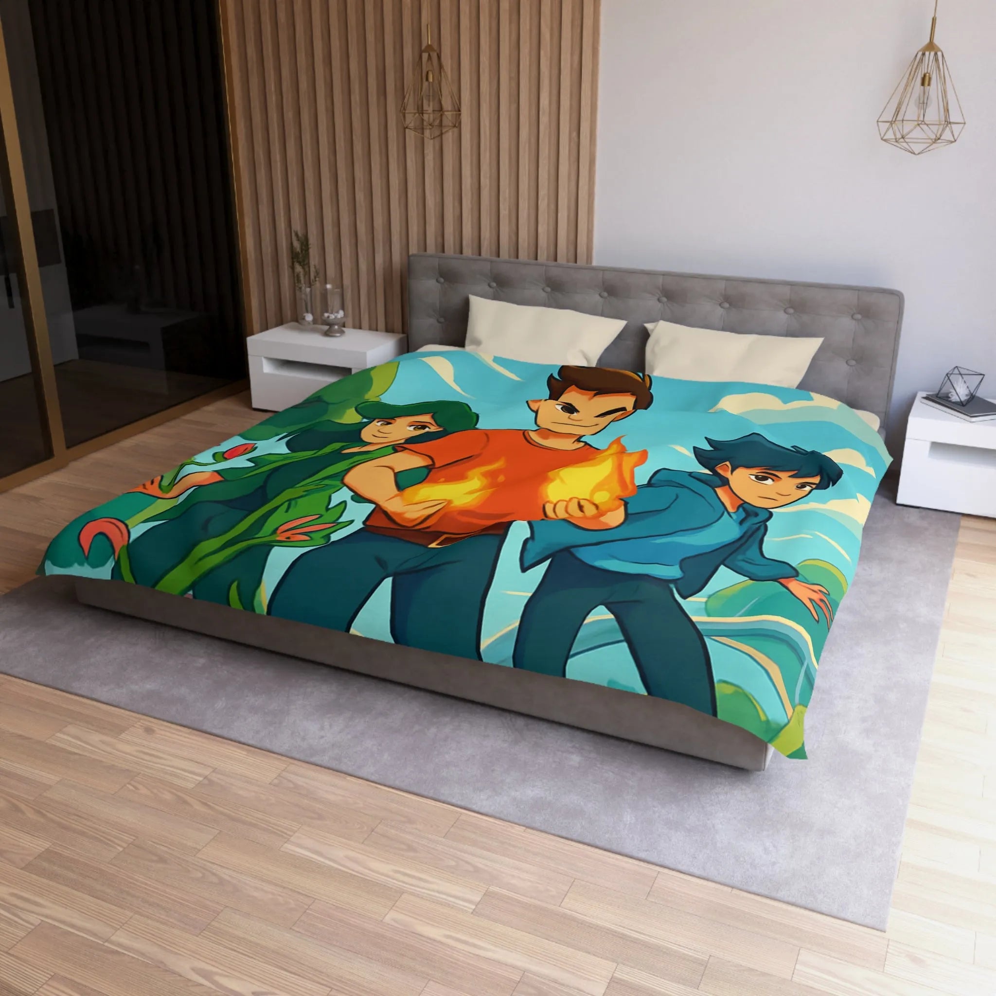 Housse de couette aventure jeune héros, nature et futur avec drones volants