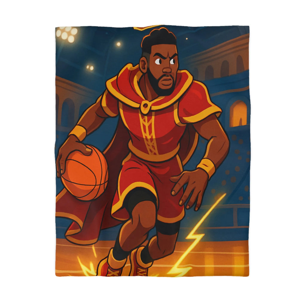 Athlète en Action avec Ballon de Basket dans Arène Lumineuse - Motif Royauté