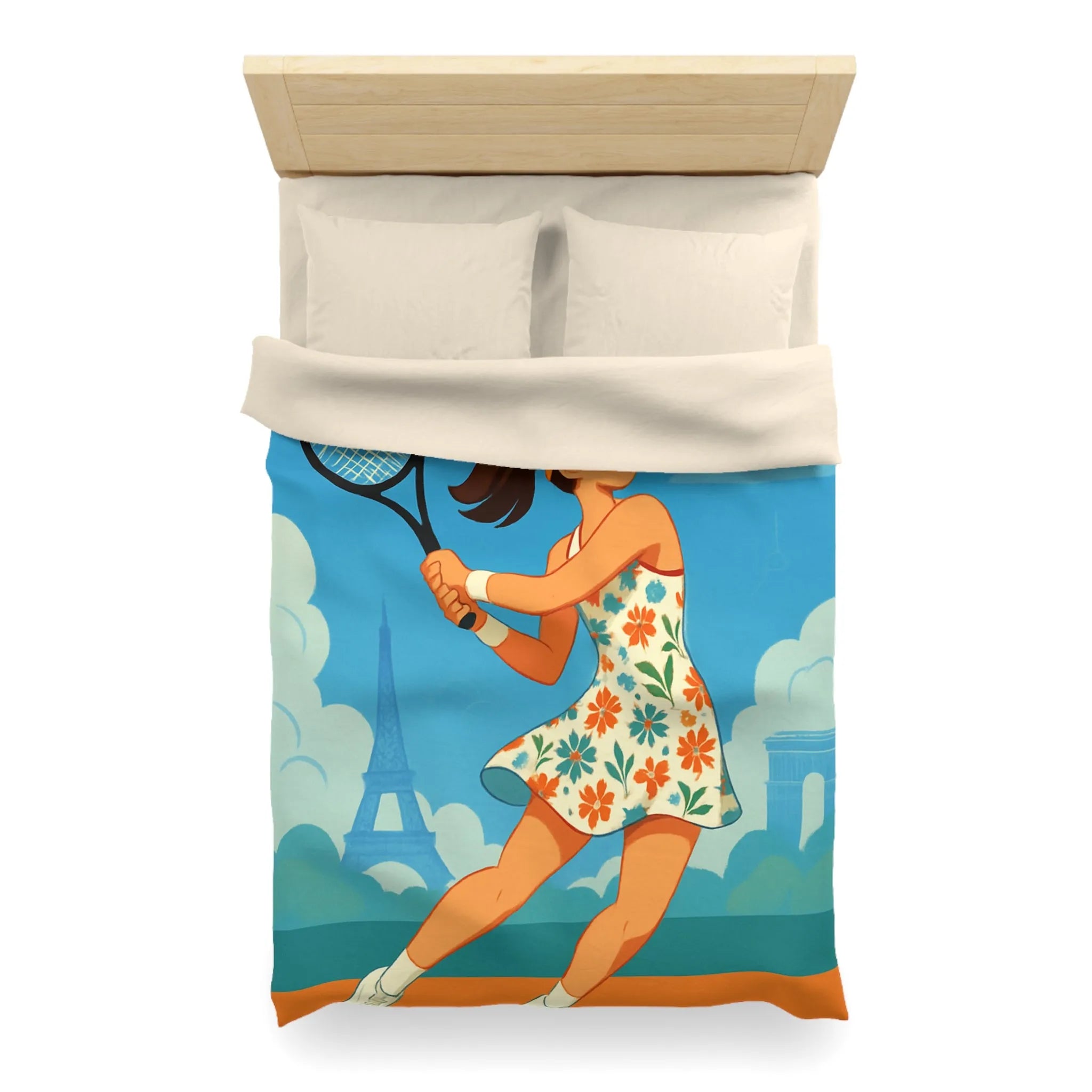 Éclatante Jouneuse de Tennis en Robe Florale avec Décor Parisien et Étoiles Magiques