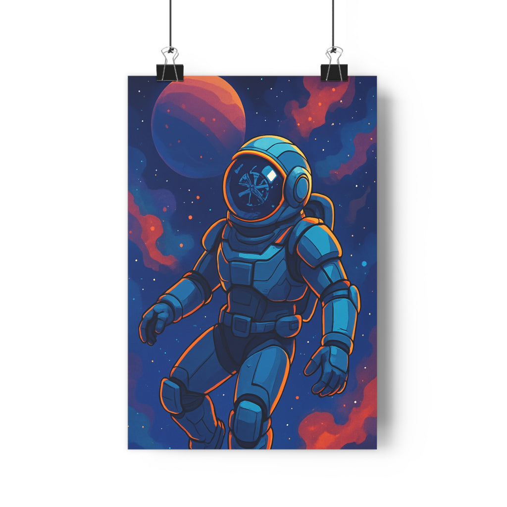 Poster décoratif futuriste astronaute galactique bleu orange dessin animé mystérieux chambre enfant moderne lumineux