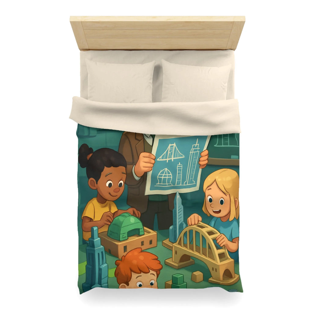Housse de Couette Enfants Illustrant Un Atelier de Construction Ludique et Éducatif