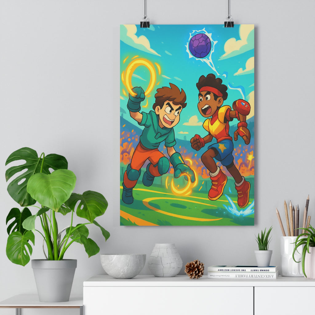 Poster décoratif dynamique coloré jaune orange bleu sportif joyeux chambre enfant moderne action vibrant