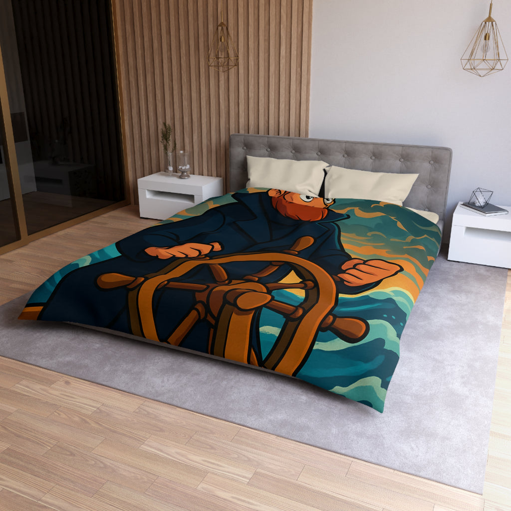 Housse de couette motif marin : capitaine courageux naviguant tempête en mer déchaînée