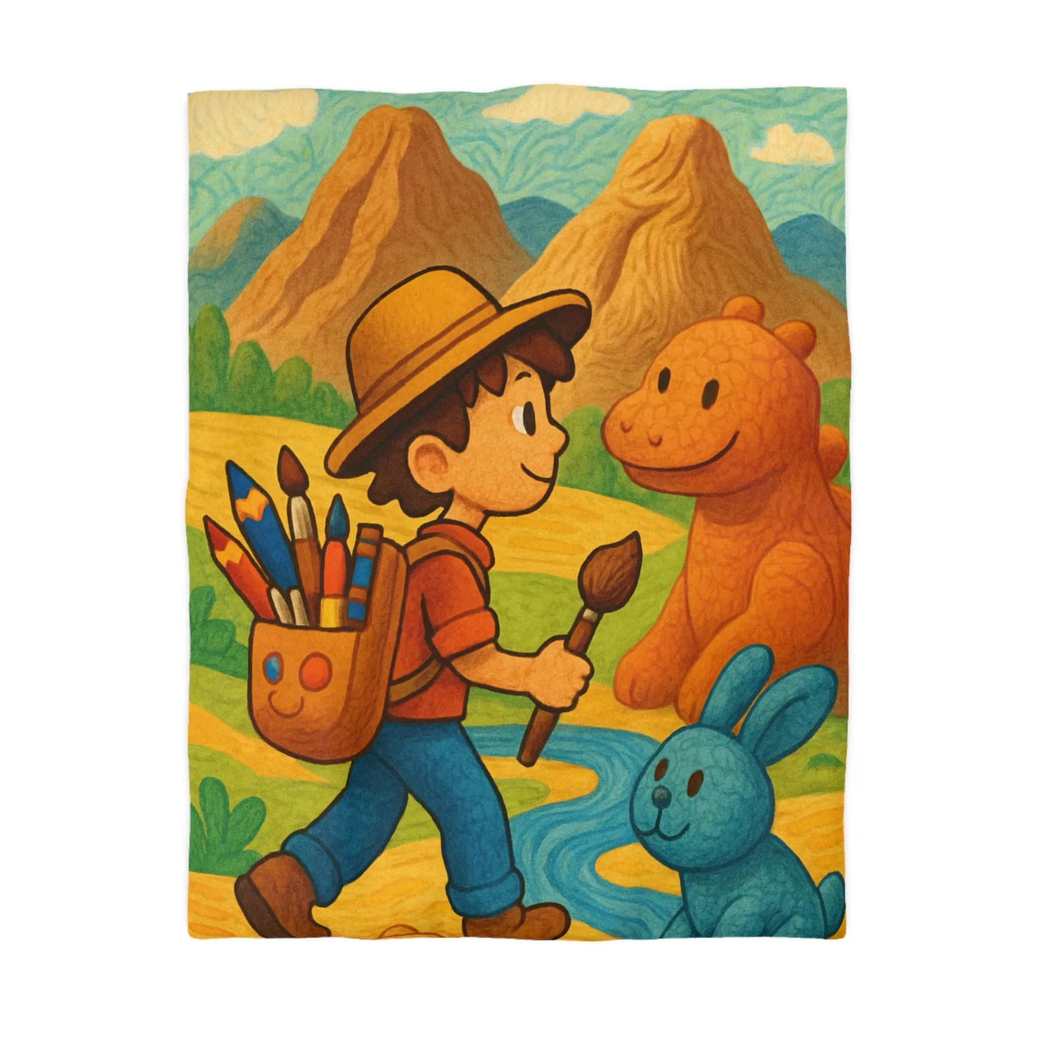 Housse de couette enfant joyeuse avec animaux et paysage coloré en peinture amusante