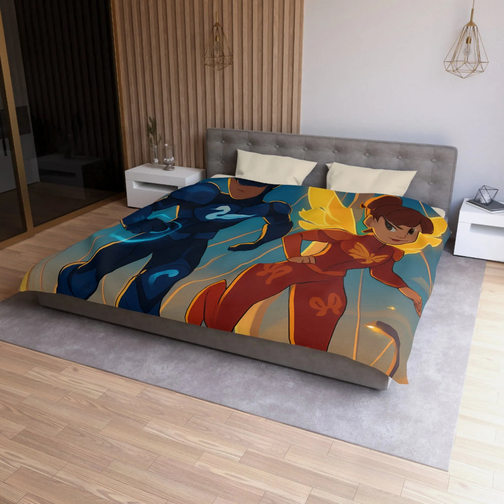 Housse de Couette Avec Héros Masqués et Ville au Crépuscule pour Chambre Enfant