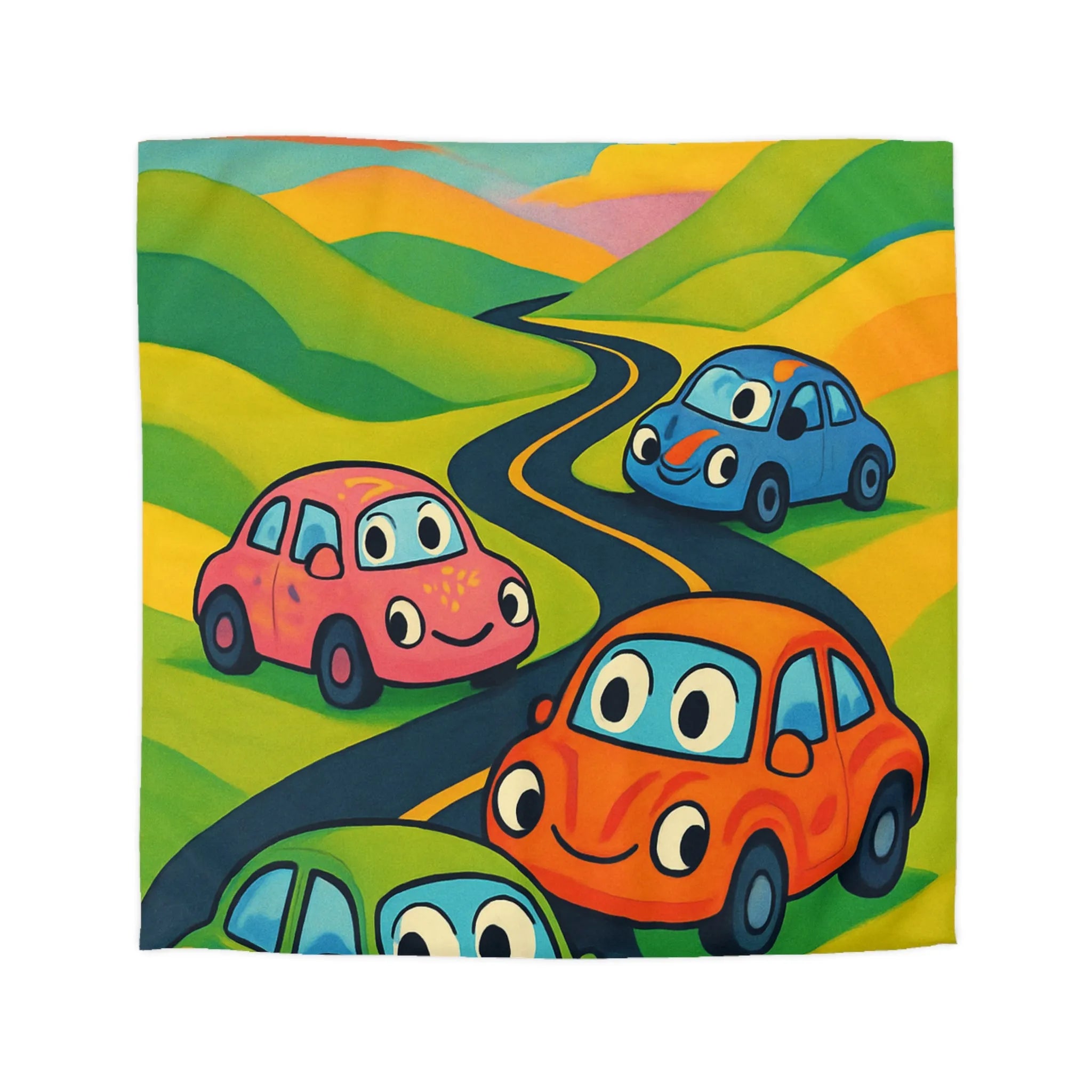 Housse de couette colorée avec motif de voitures ludiques pour chambre d'enfant