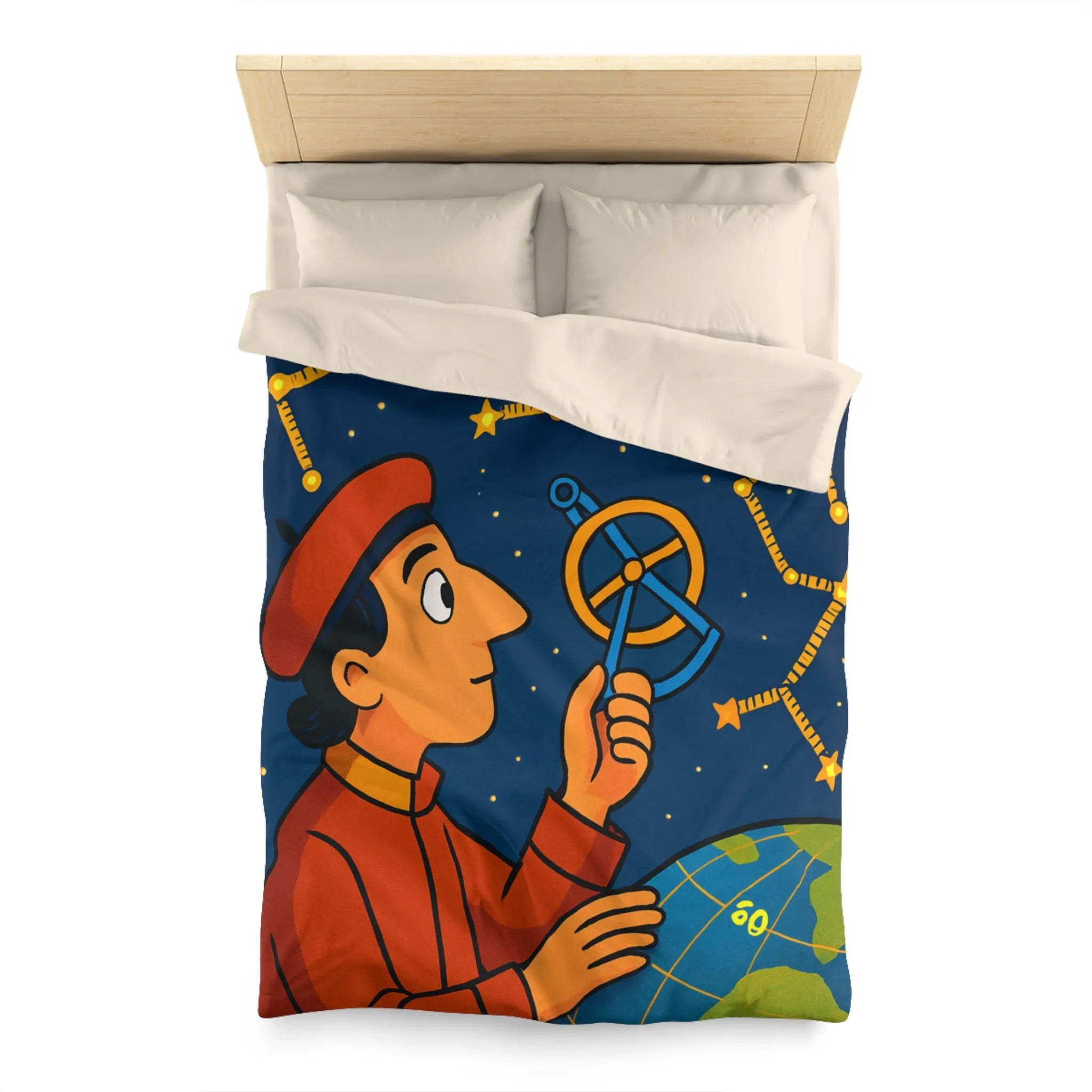 Housse de couette astronomie éducative avec constellations étoilées dans une nuit étoilée