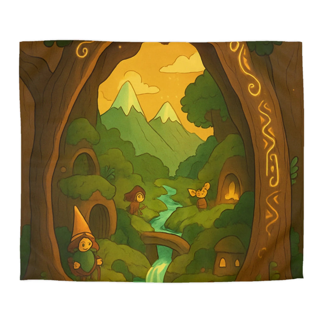 Housse de couette forêt magique avec elfes, ruisseau scintillant et arbres majestueux