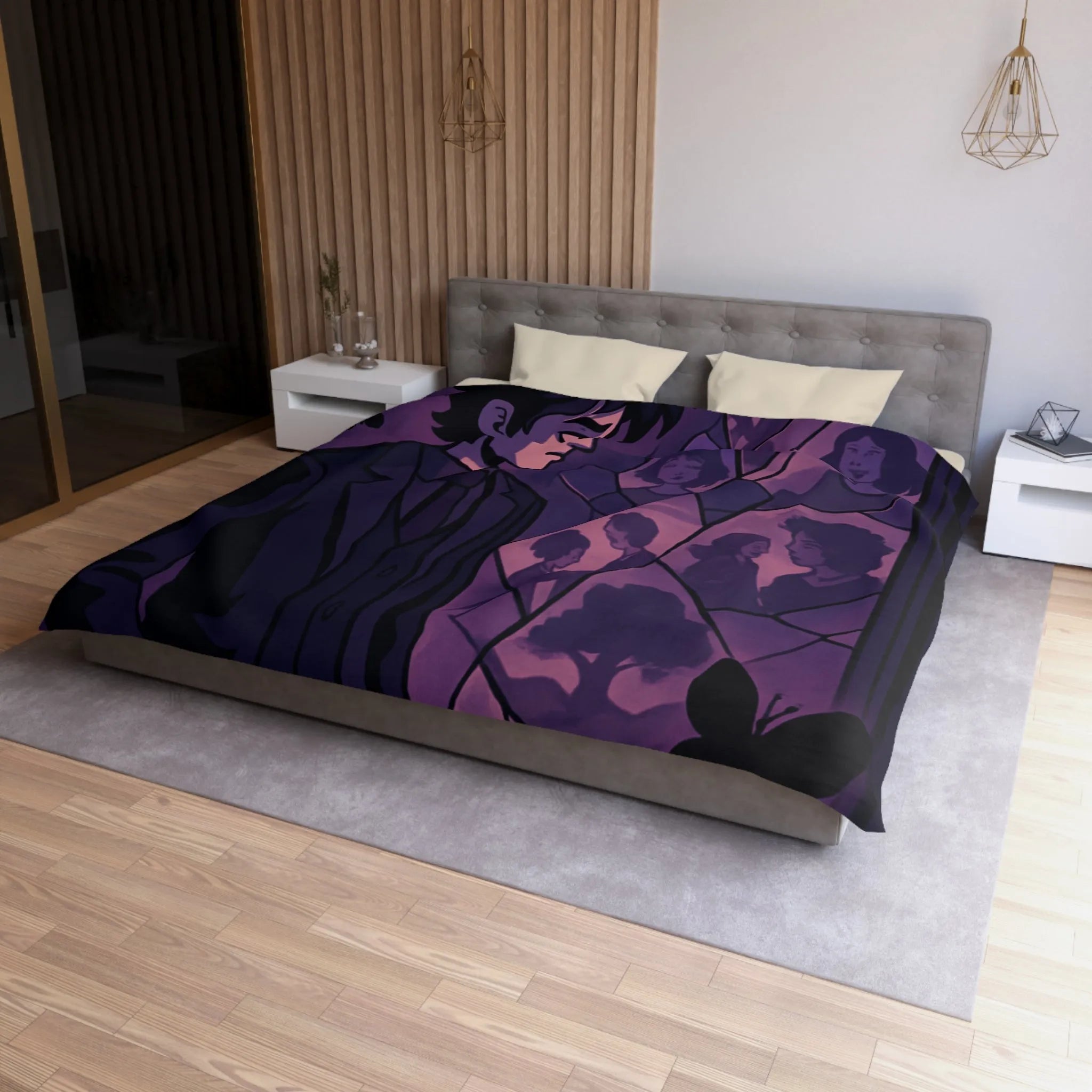 Housse de Couette Microfibre Art Graphique Contemporain Style Décoratif Chambre Tendance