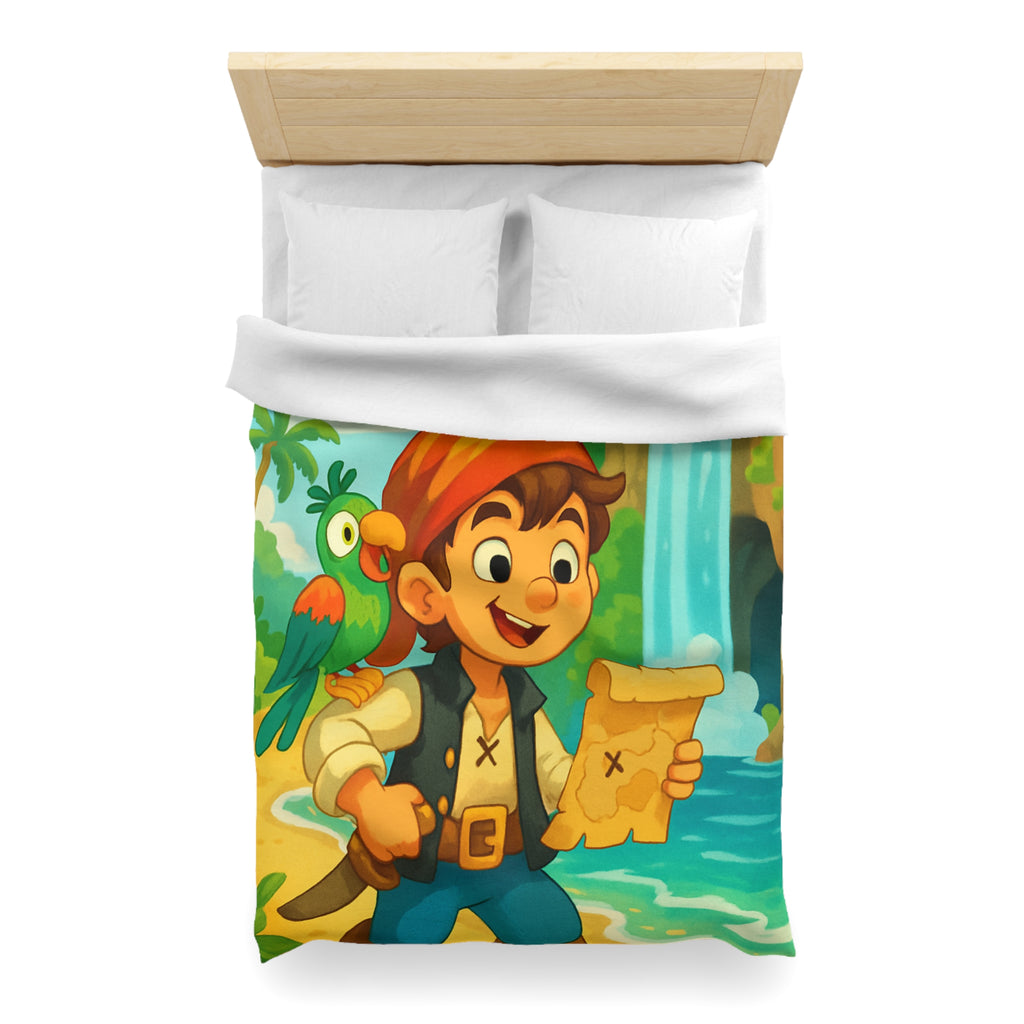Housse de Couette Pirate Enfantine avec Perroquet, Carte au Trésor, Cascade et Plage