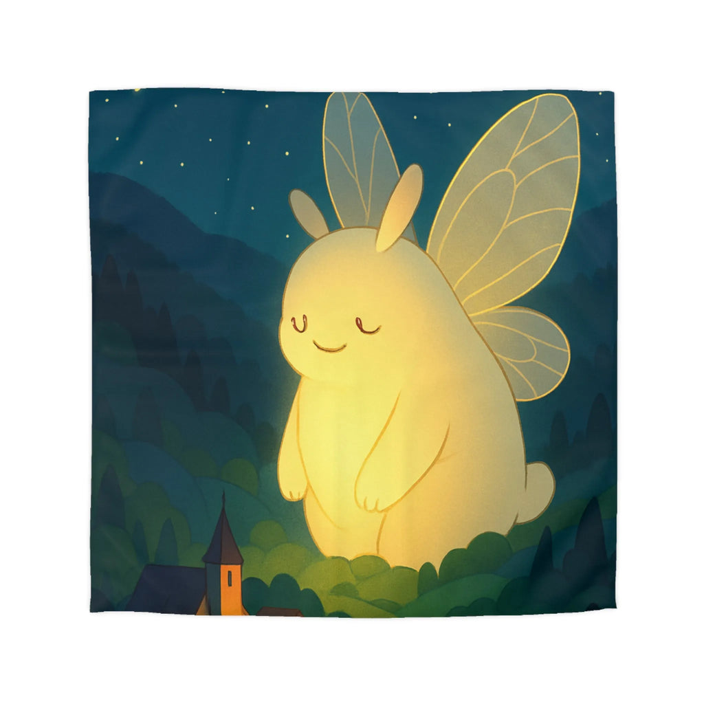 Housse de Couette Féérique avec Créature Lumineuse et Village Étoilé dans la Nuit