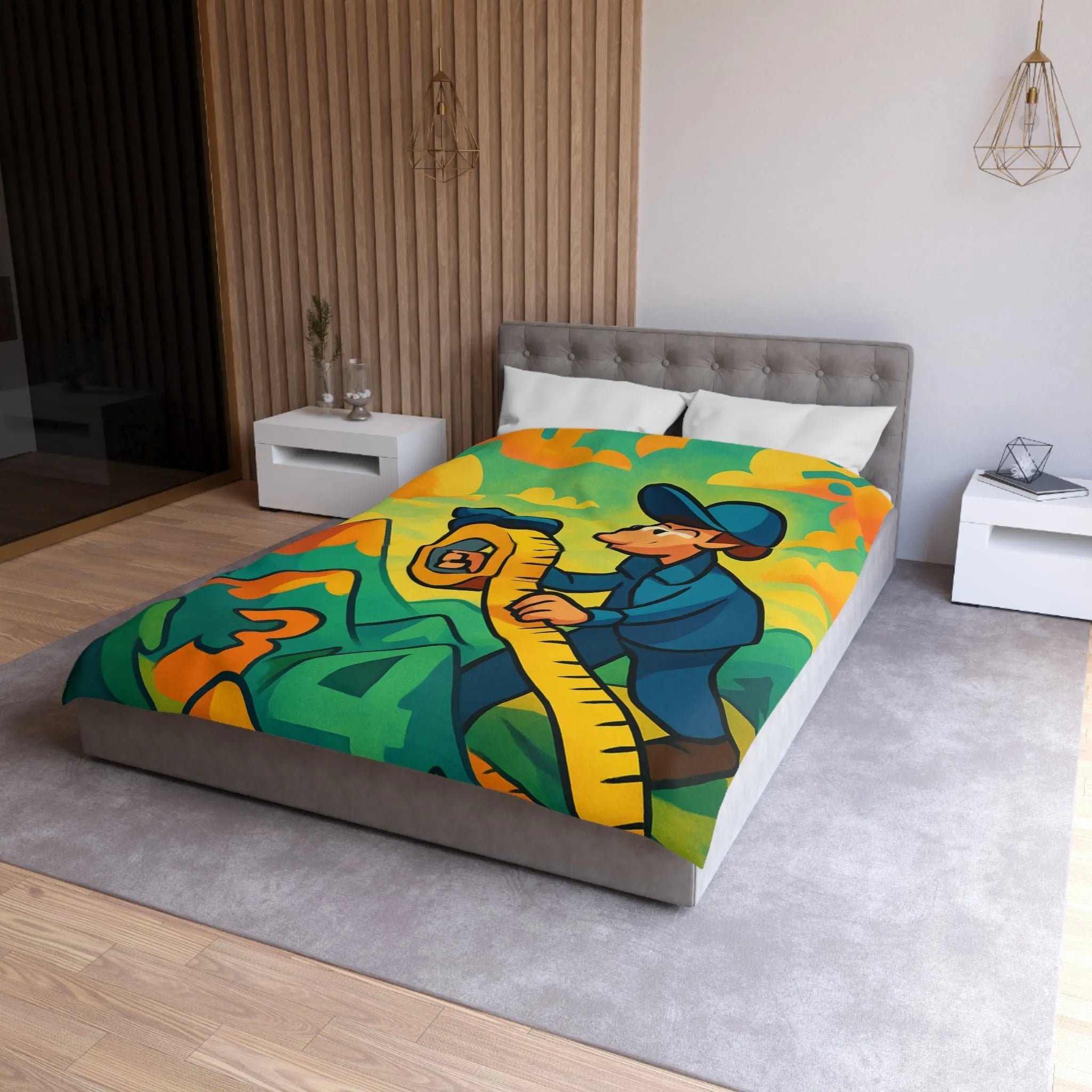 Housse de couette colorée pour enfants avec paysage ludique et motifs géométriques