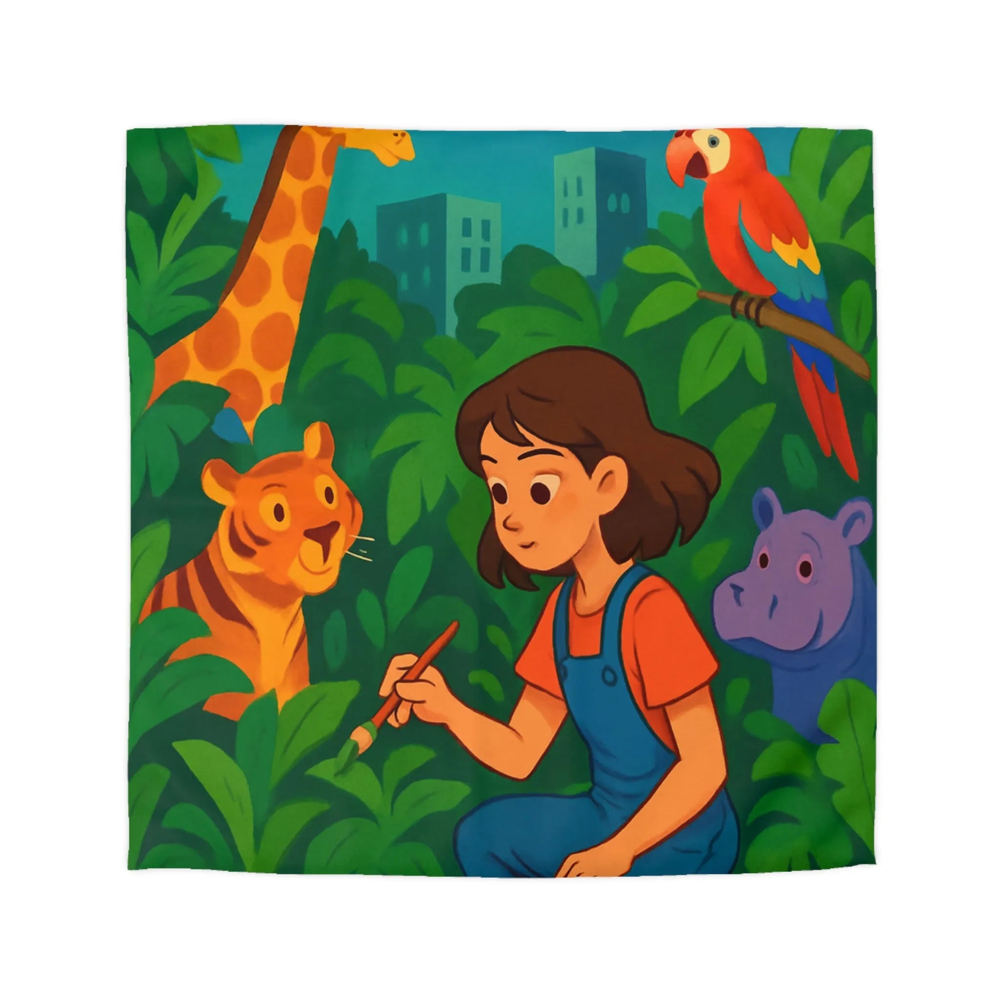 Housse de couette colorée avec animaux de la jungle pour chambre d’enfants créative