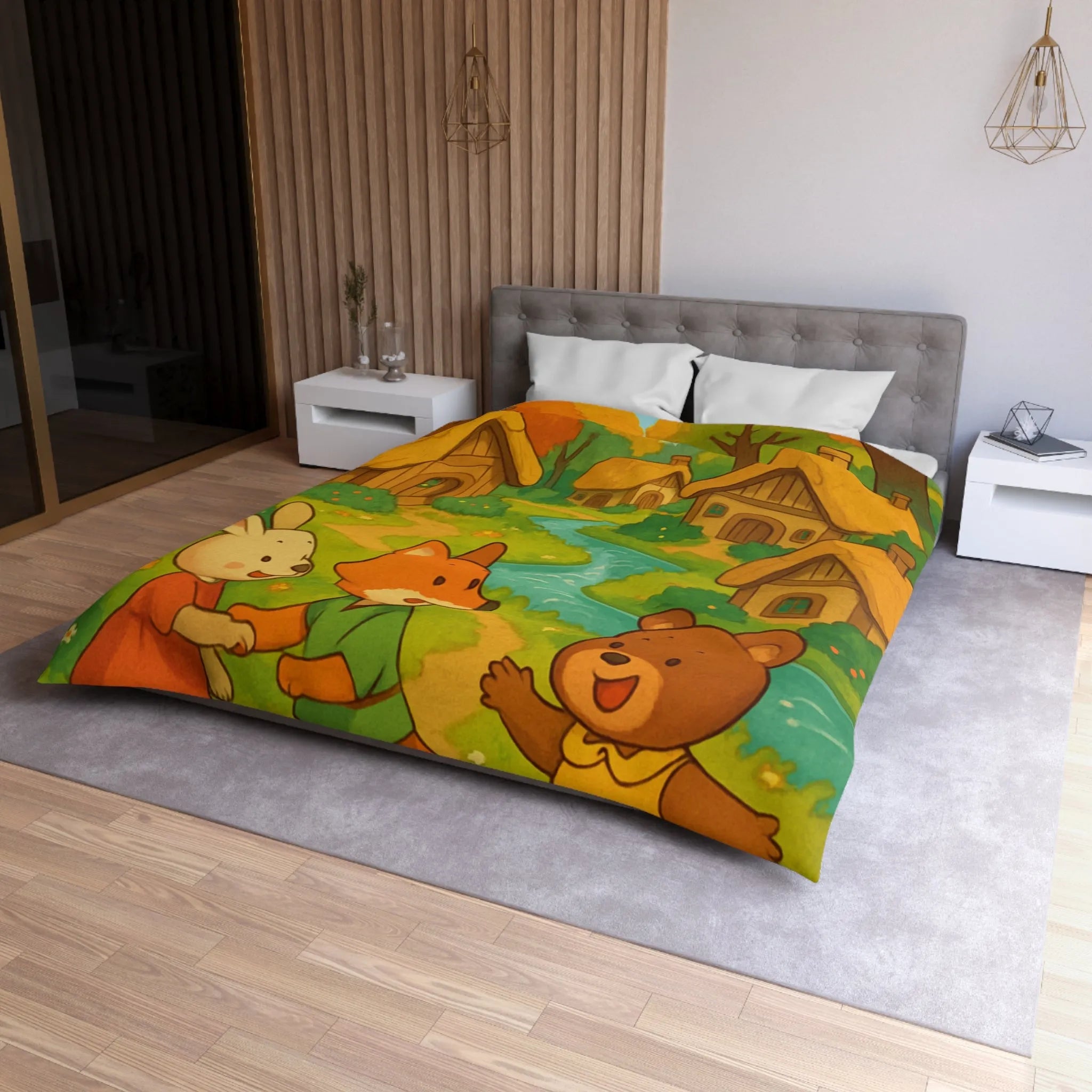 Adorable Illustration Animalière Colorée Idéale pour une Housse de Couette Enfantine et Enchantée