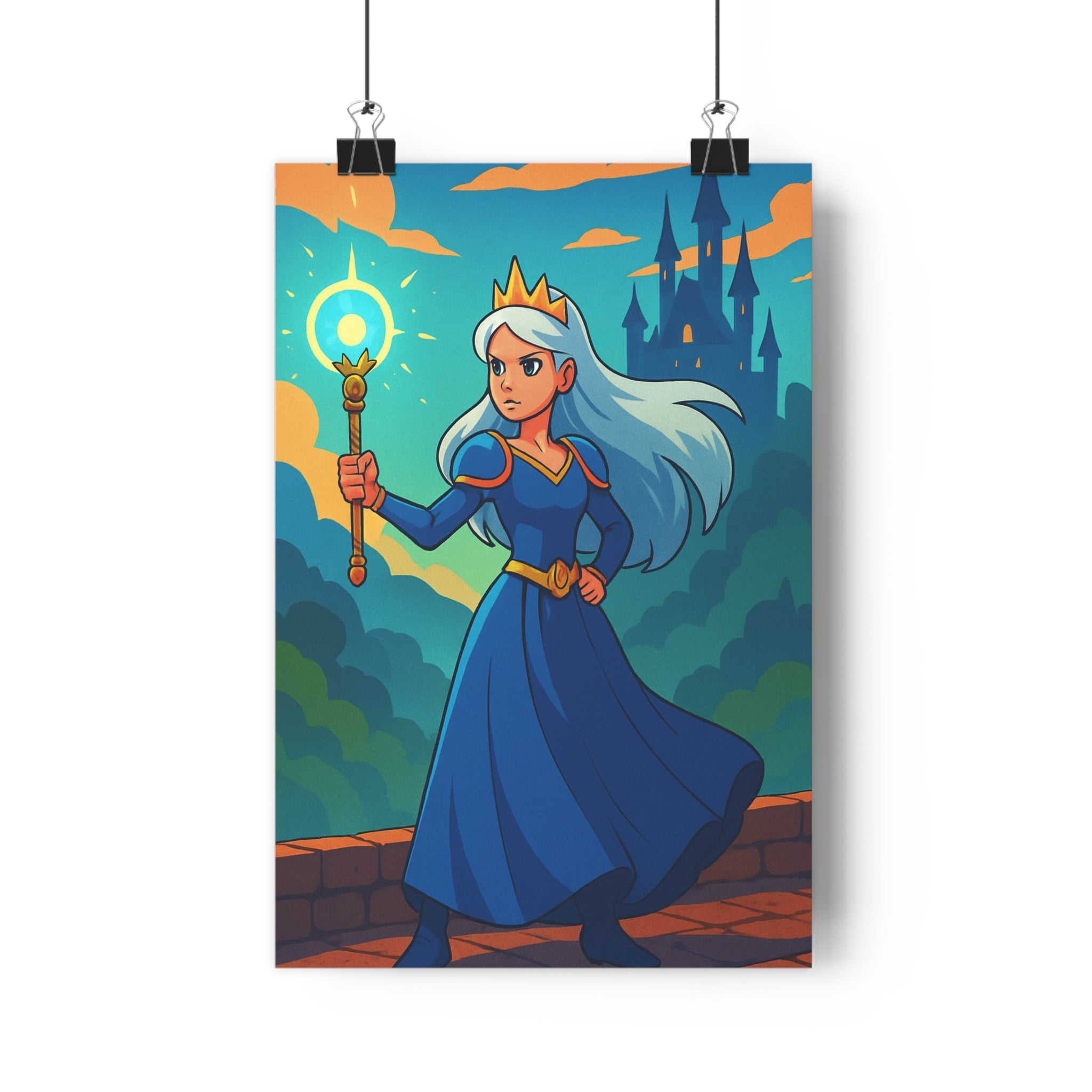 Poster décoratif anime bleu orange mystique princesse épique chambre aventure magique format 30x46 cm
