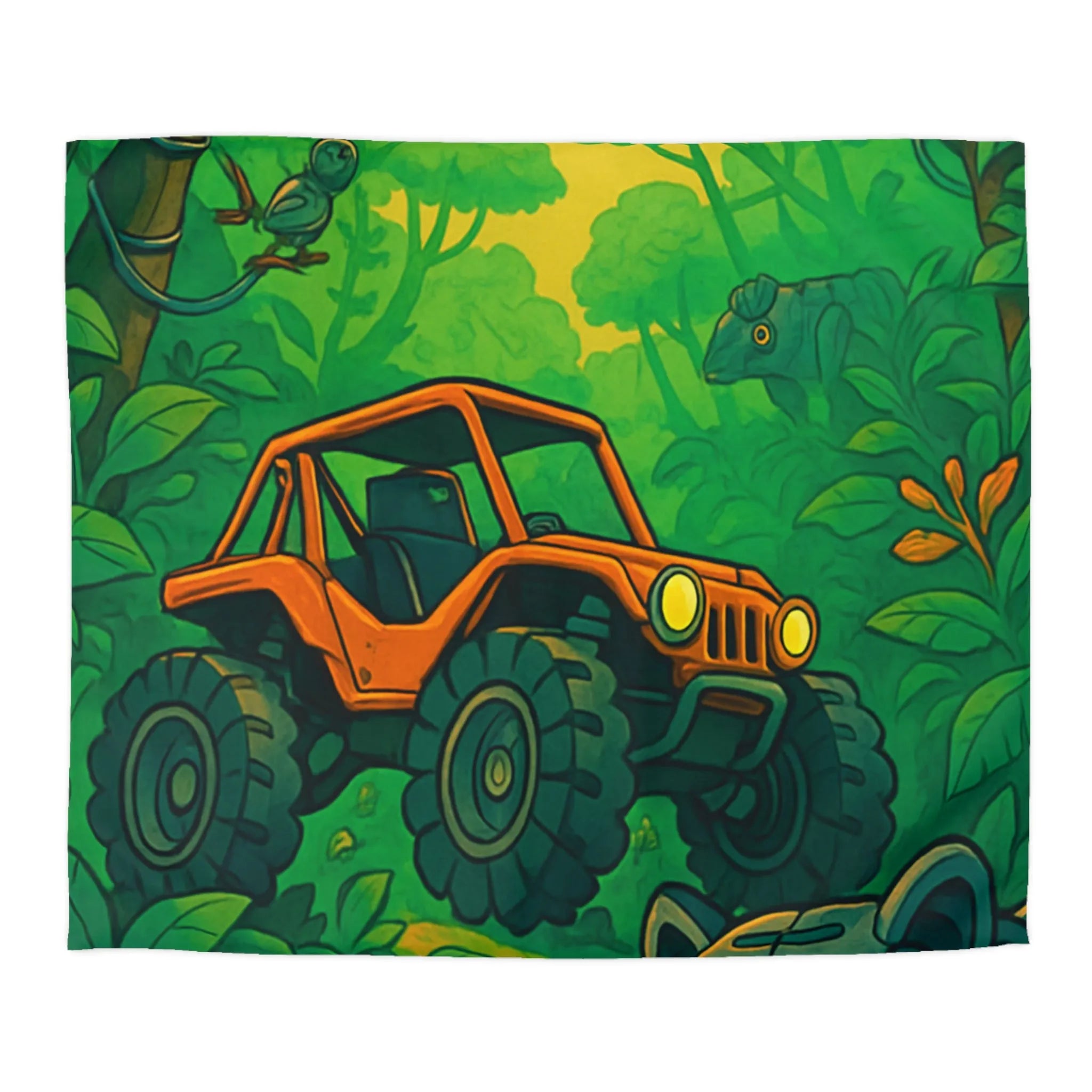 Housse de couette jungle vibrante avec 4x4 orange et panthère mystérieuse