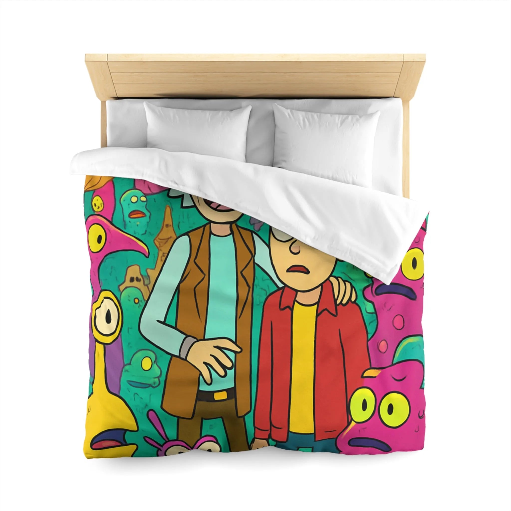 Housse de couette extravagante avec motifs extraterrestres et ambiance science-fiction colorée animée