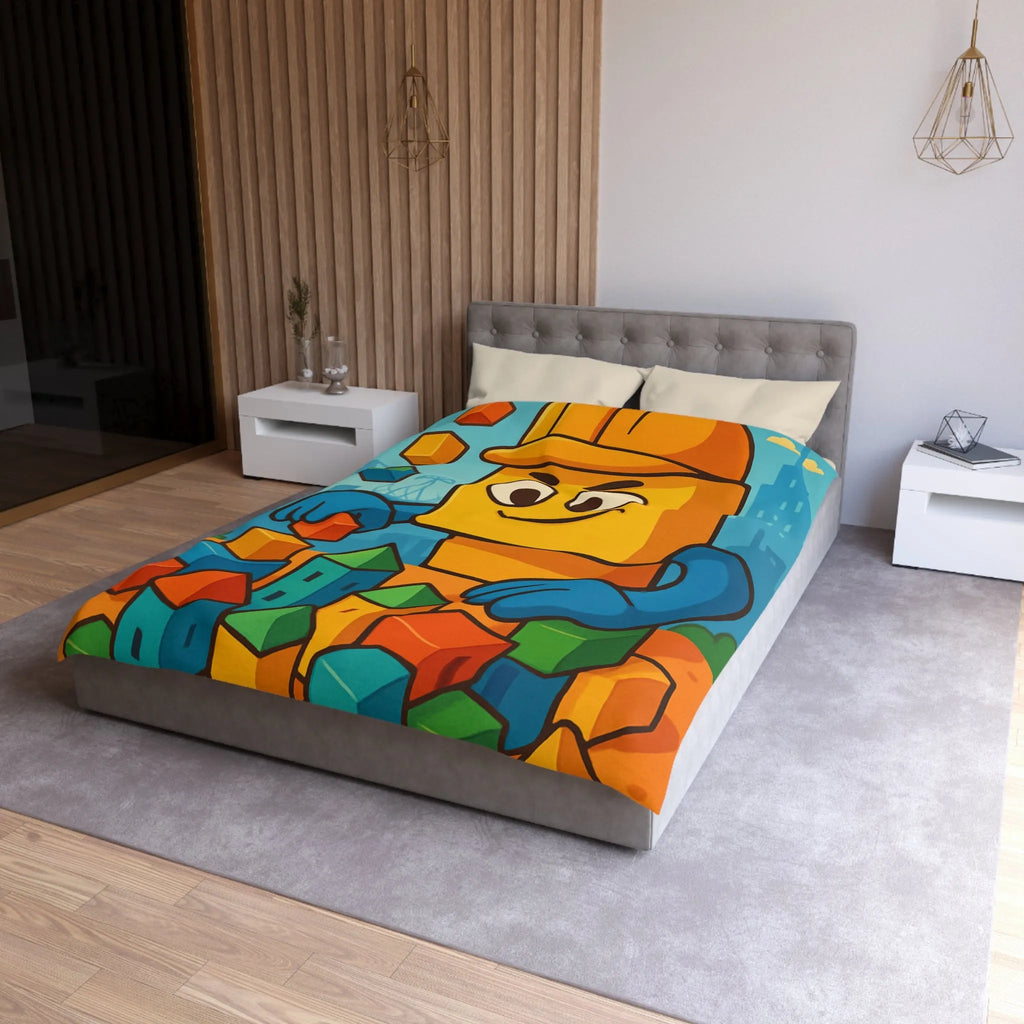 Housse de couette colorée avec motif de construction pour chambre d'enfant joyeuse