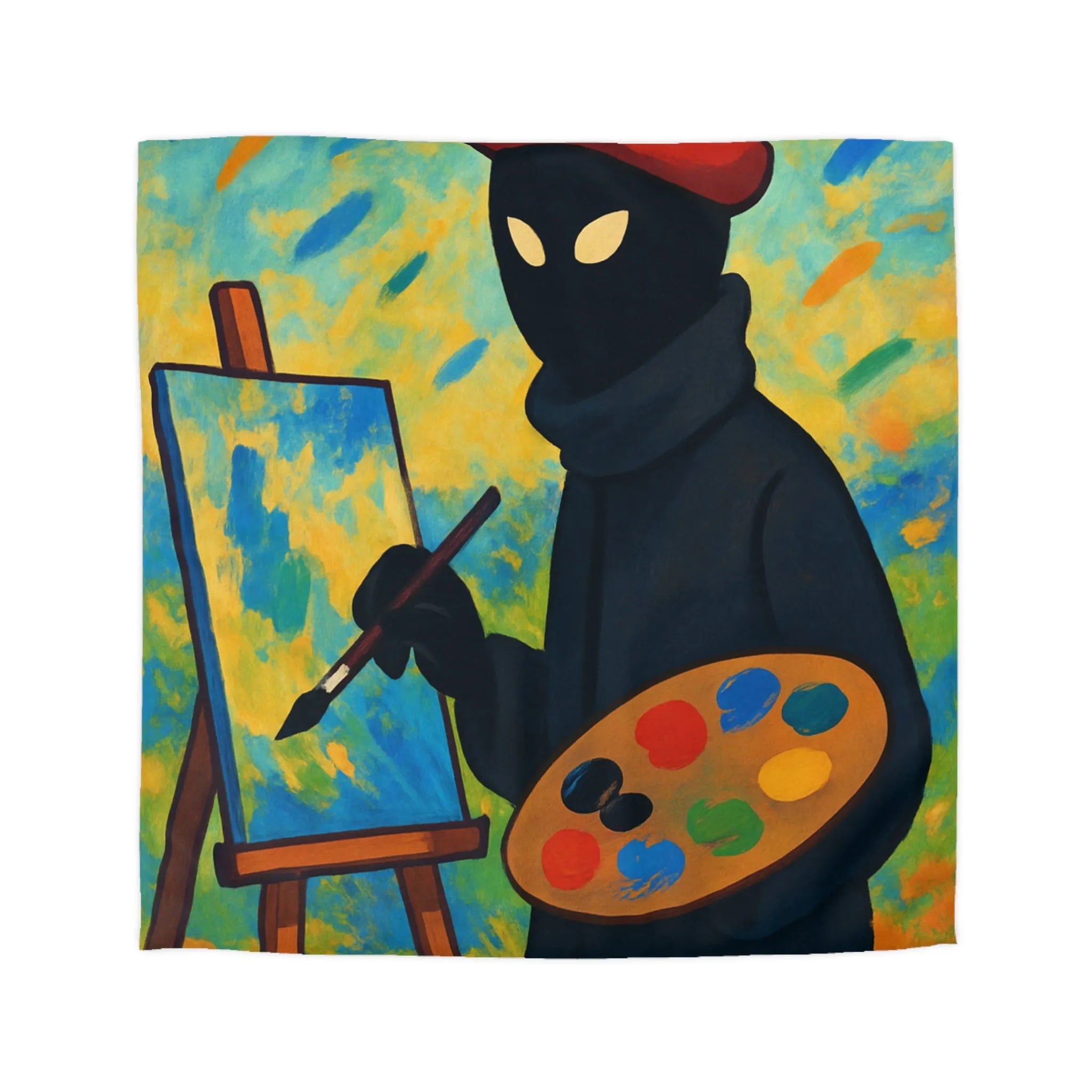 Housse de couette artiste mystérieux avec palette et paysage abstrait coloré