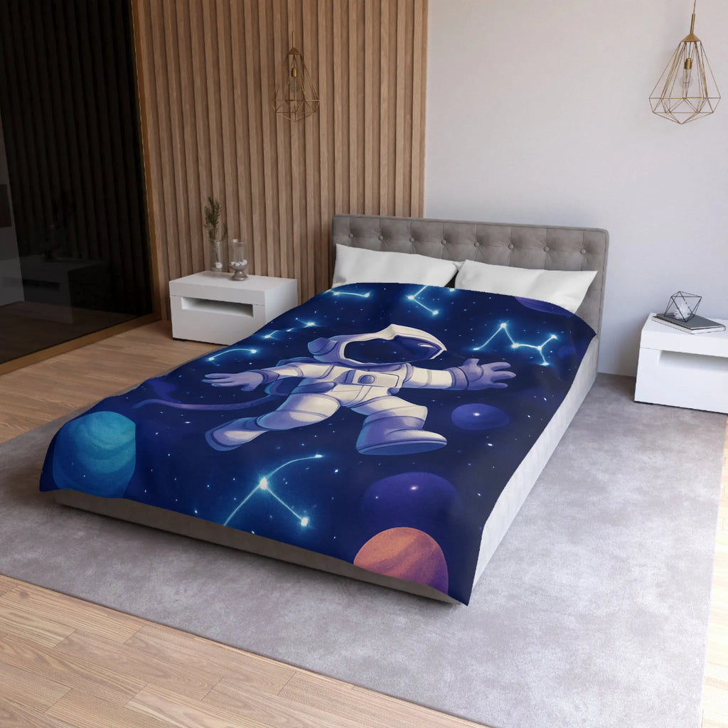 Housse de Couette Astronaute en Espace Étoilé avec Constellations et Planètes Colorées