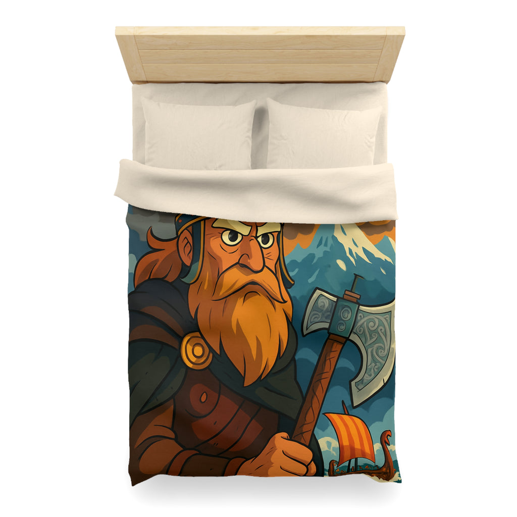 Housse de couette Viking féroce, paysage nordique et drakkar, ambiance mythique captivante