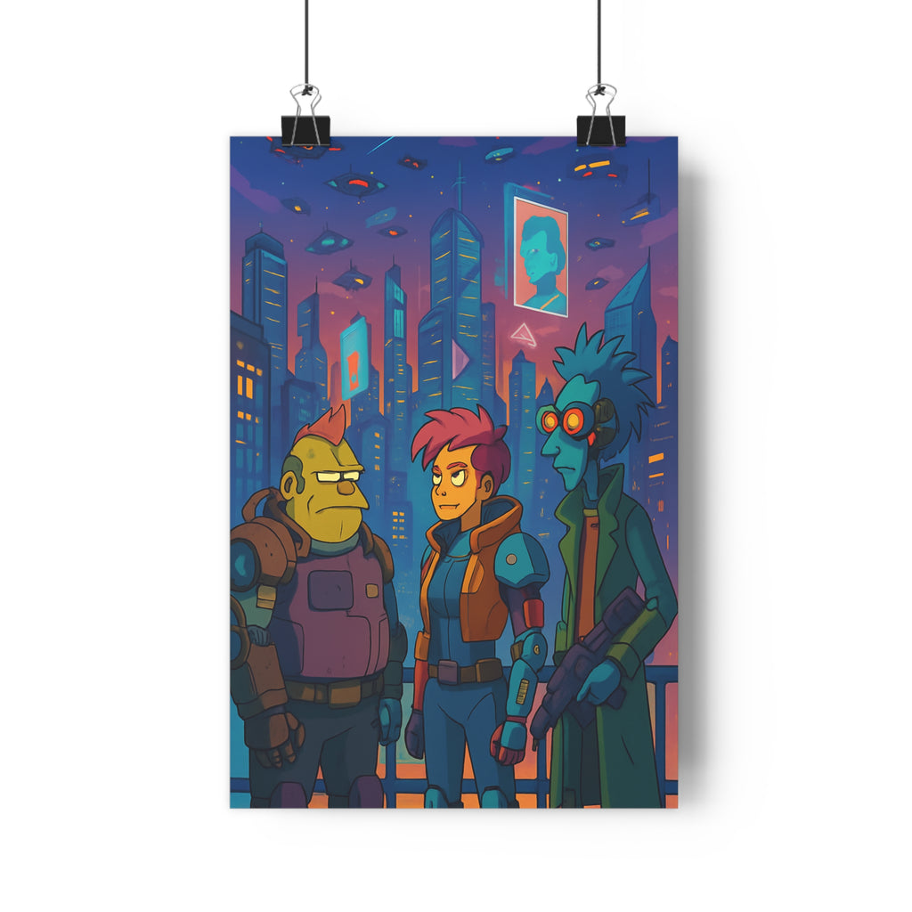 Poster décoratif futuriste cyberpunk bleu rose urbain dynamique salon bureau chambre tendance qualité premium