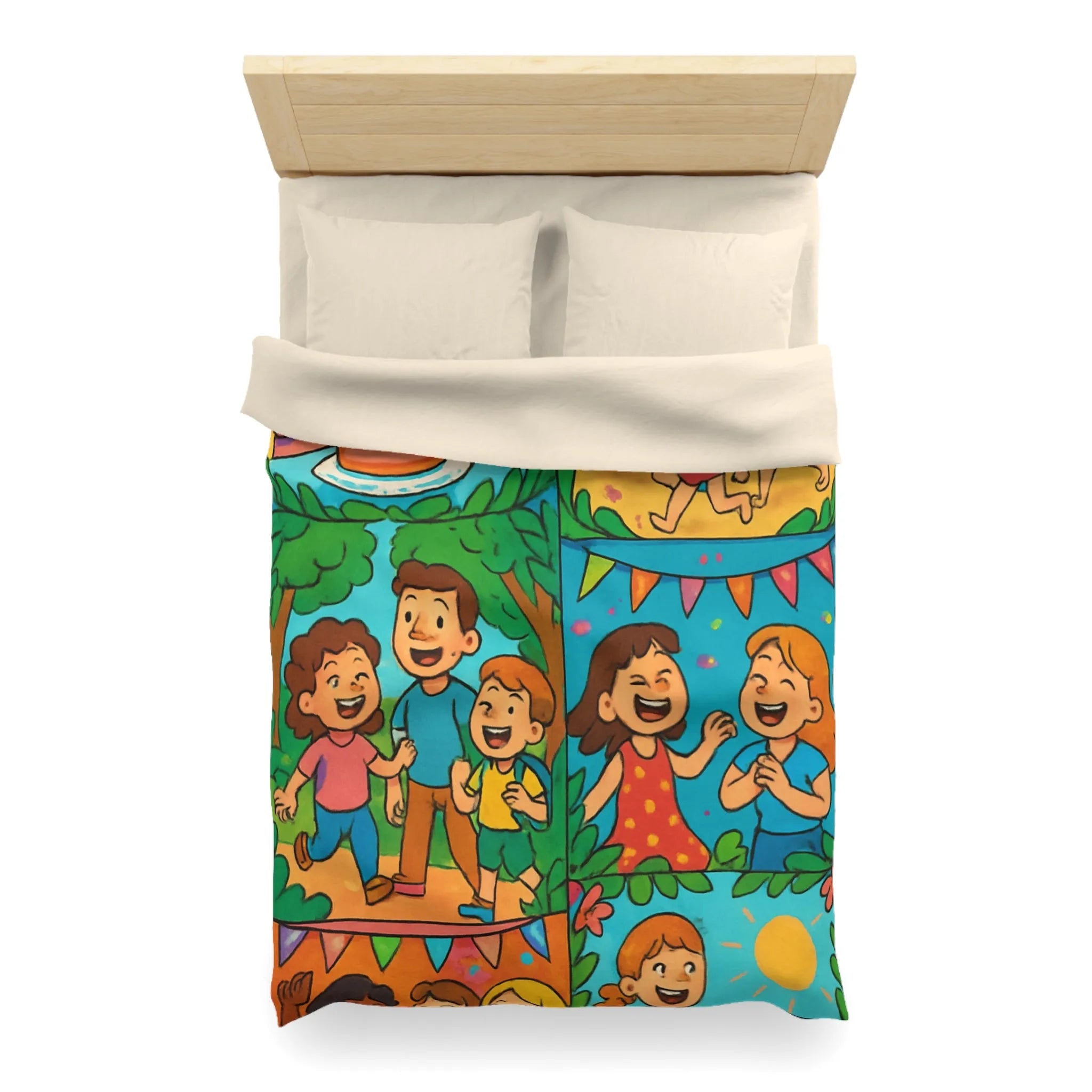 Housse de couette colorée avec scènes animées joyeuses pour enfants à thème festif