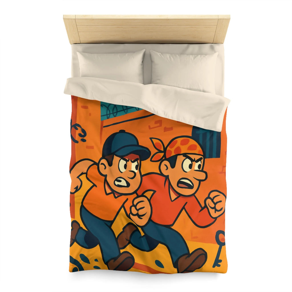 Housse de couette cartoon évasion prisonniers, ambiance aventure et couleurs vives captivantes