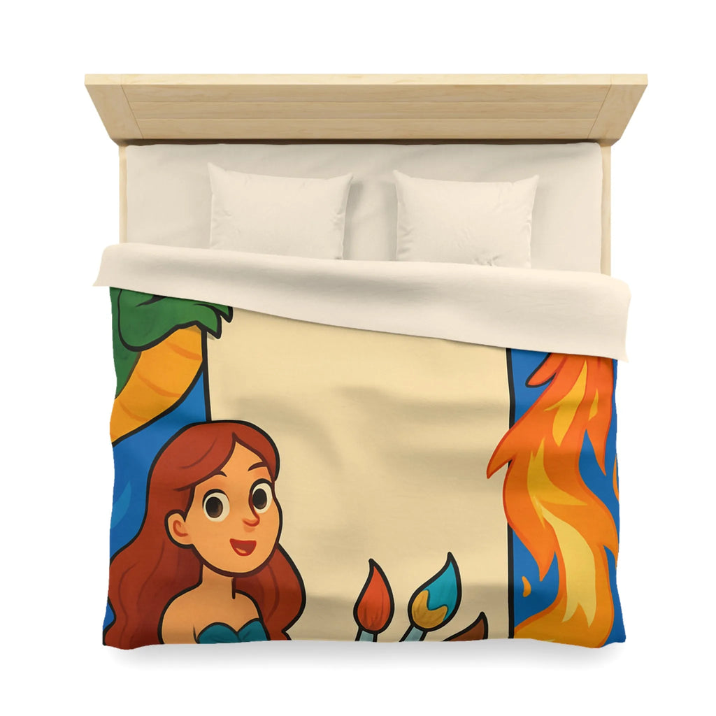 Housse de couette avec dragon, sirène et phénix pour chambre d'enfant artistique