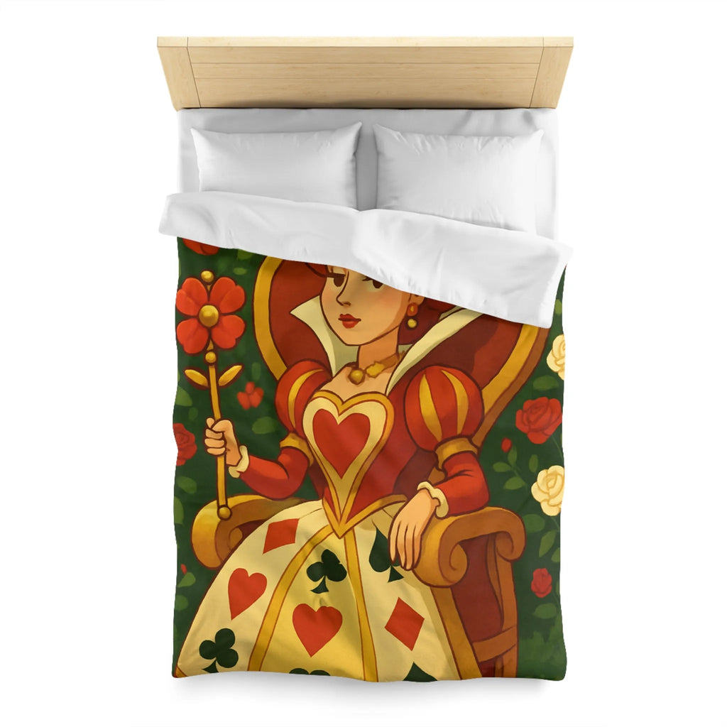 Élégante et royale housse de couette reine avec motifs coeurs détails rouge vibrant